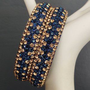 Bundle of blue and pale cognac sparkly stacking bangles